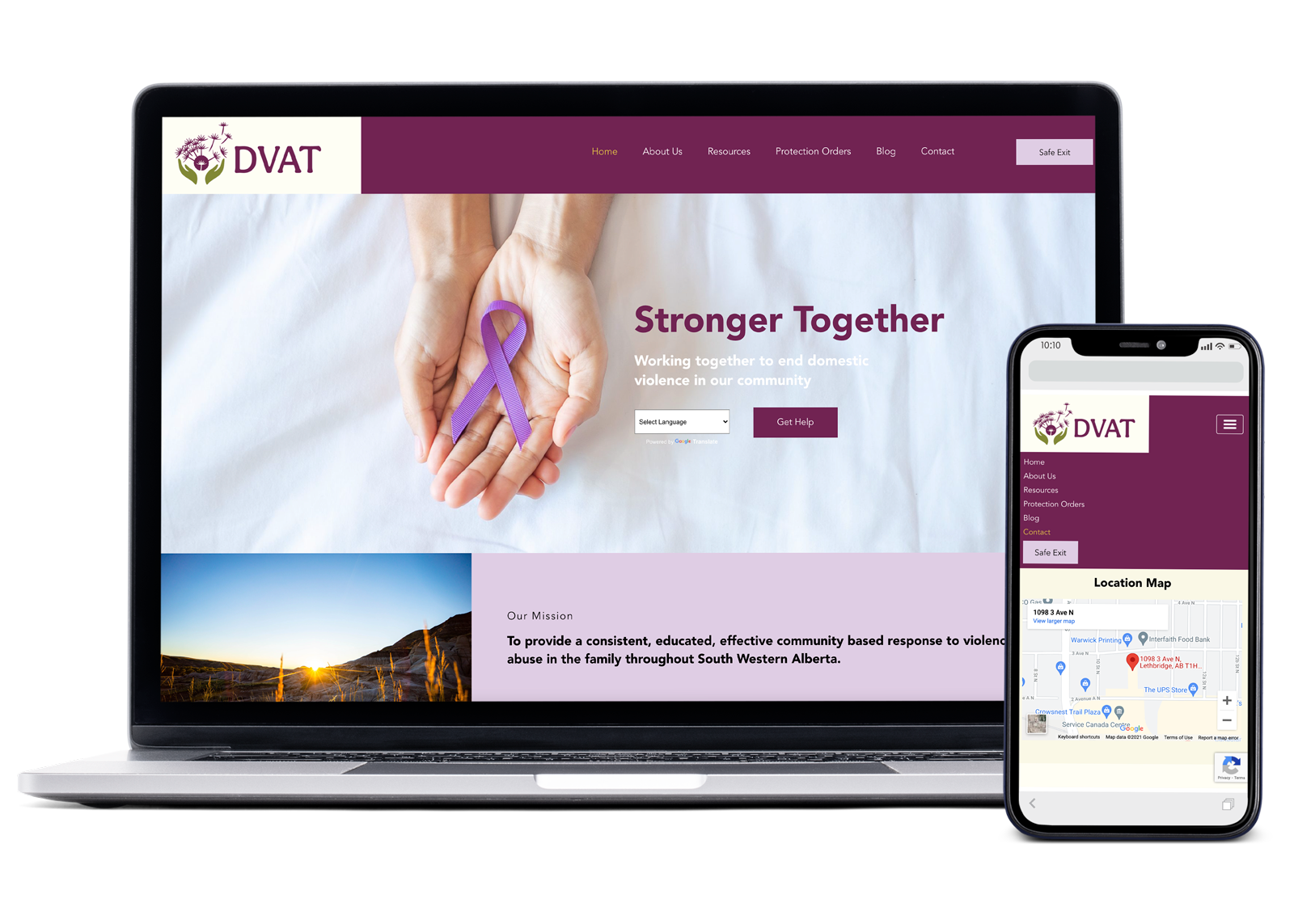 domestic violence action team website mockup on mobile and laptop