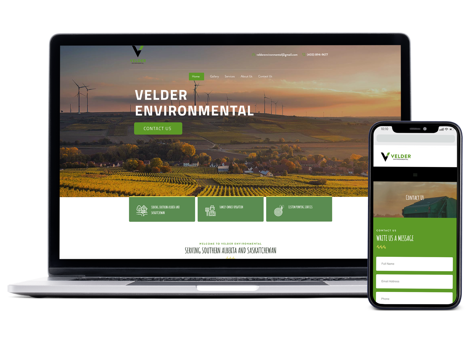 velder environmental website mockup on mobile and laptop