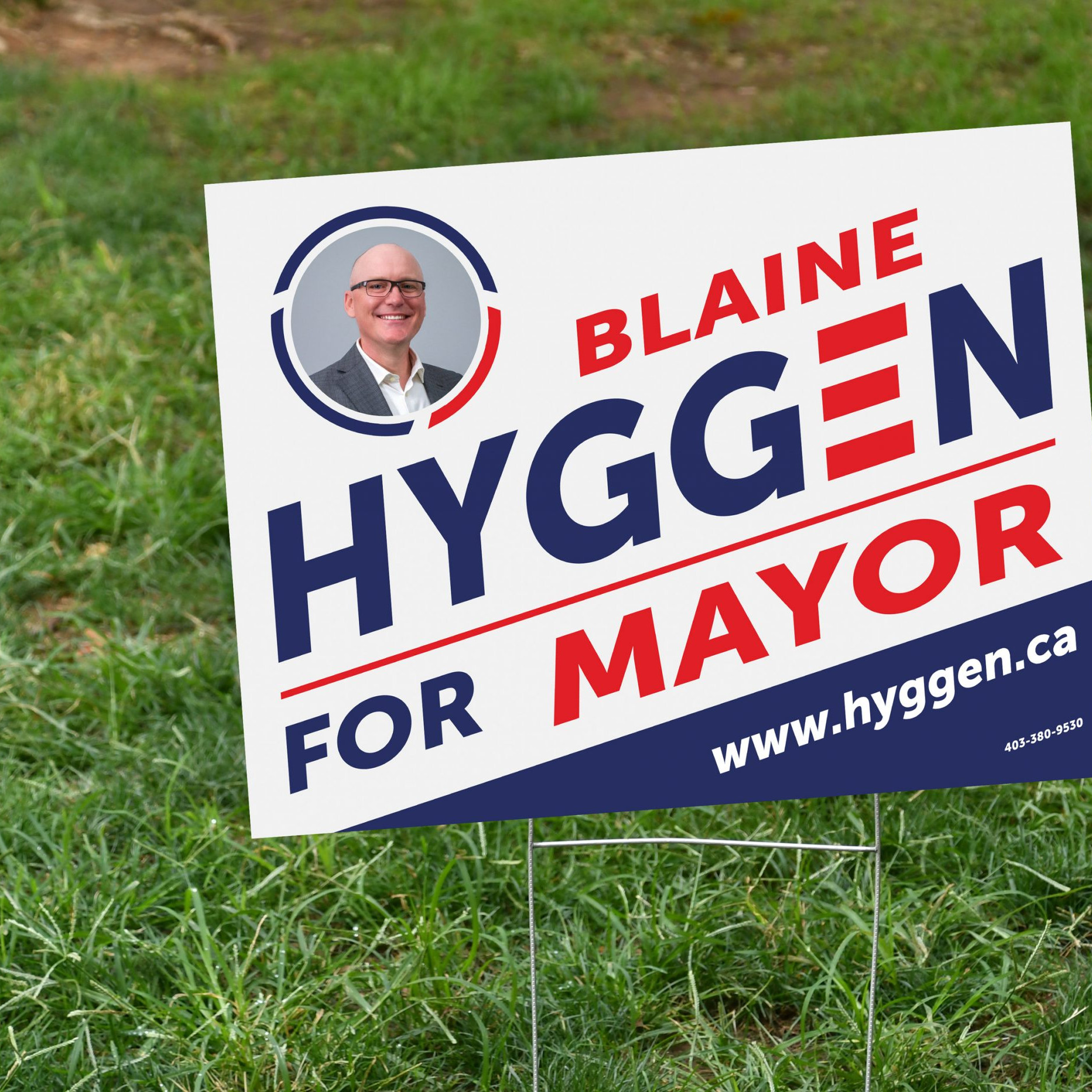 blaine hyggen for mayor yard sign on grass