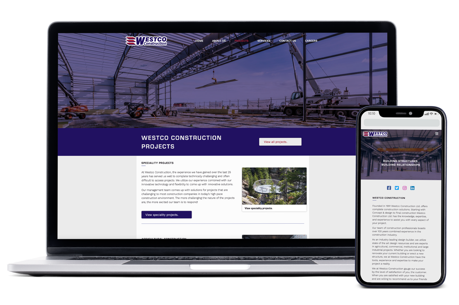 Westco Construction website mockup for mobile and laptop