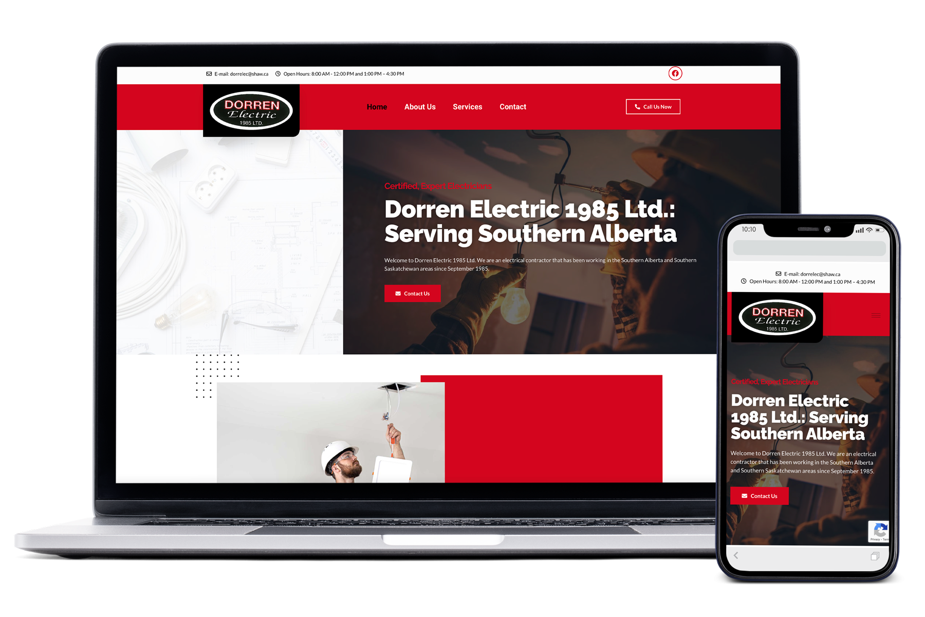 dorren electric LTD website design mockup on mobile and laptop