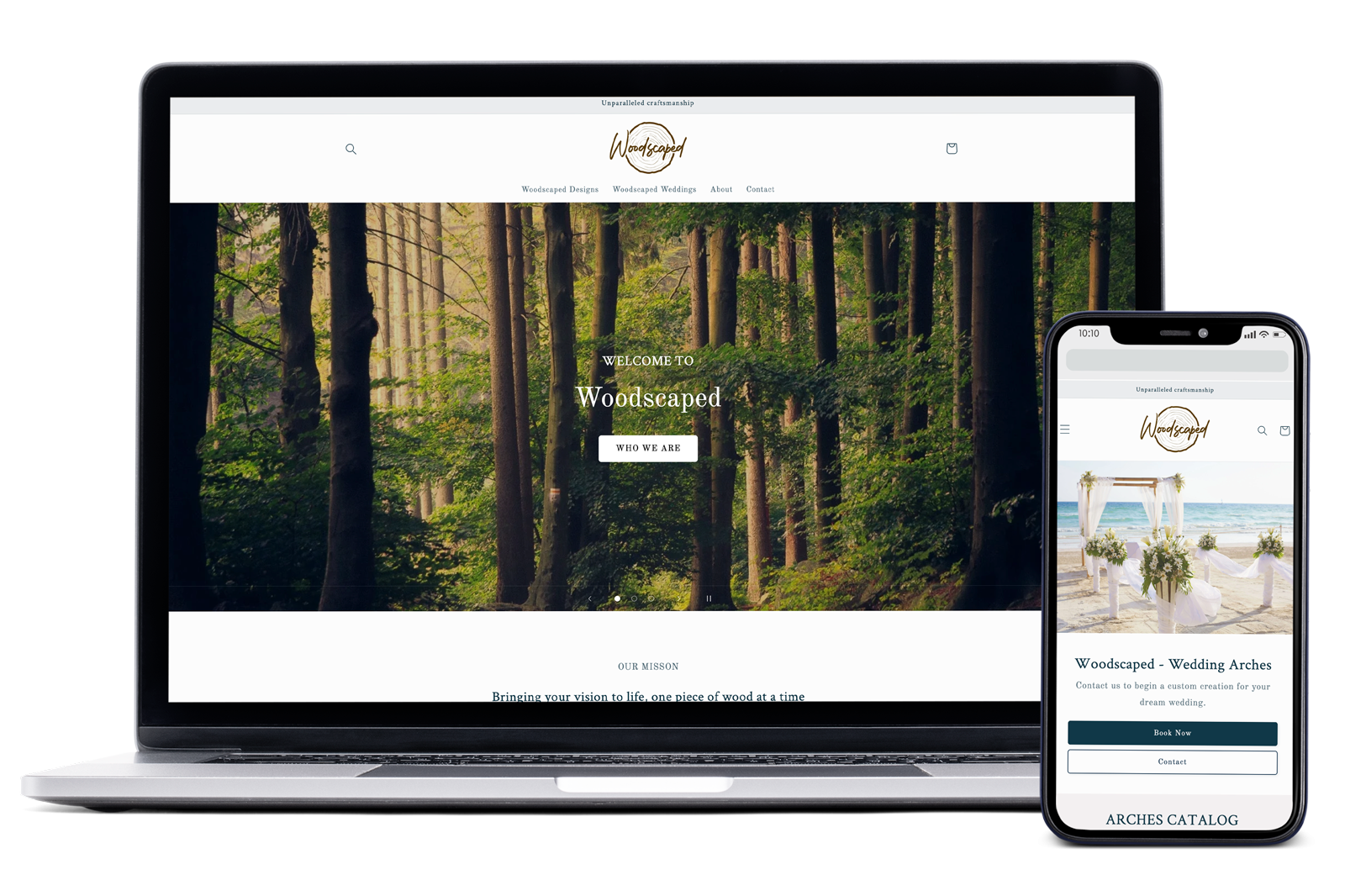 woodscaped weddings company website design mockup