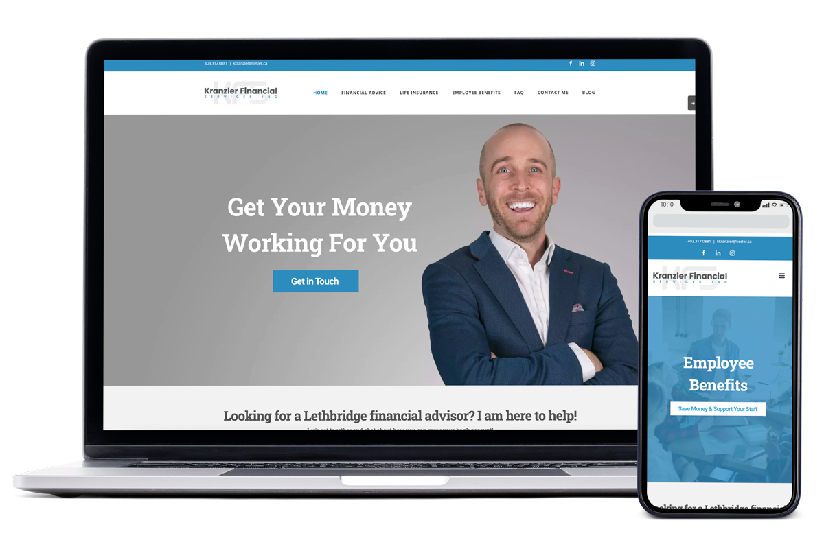 kranzler financial website design mockup on mobile and desktop