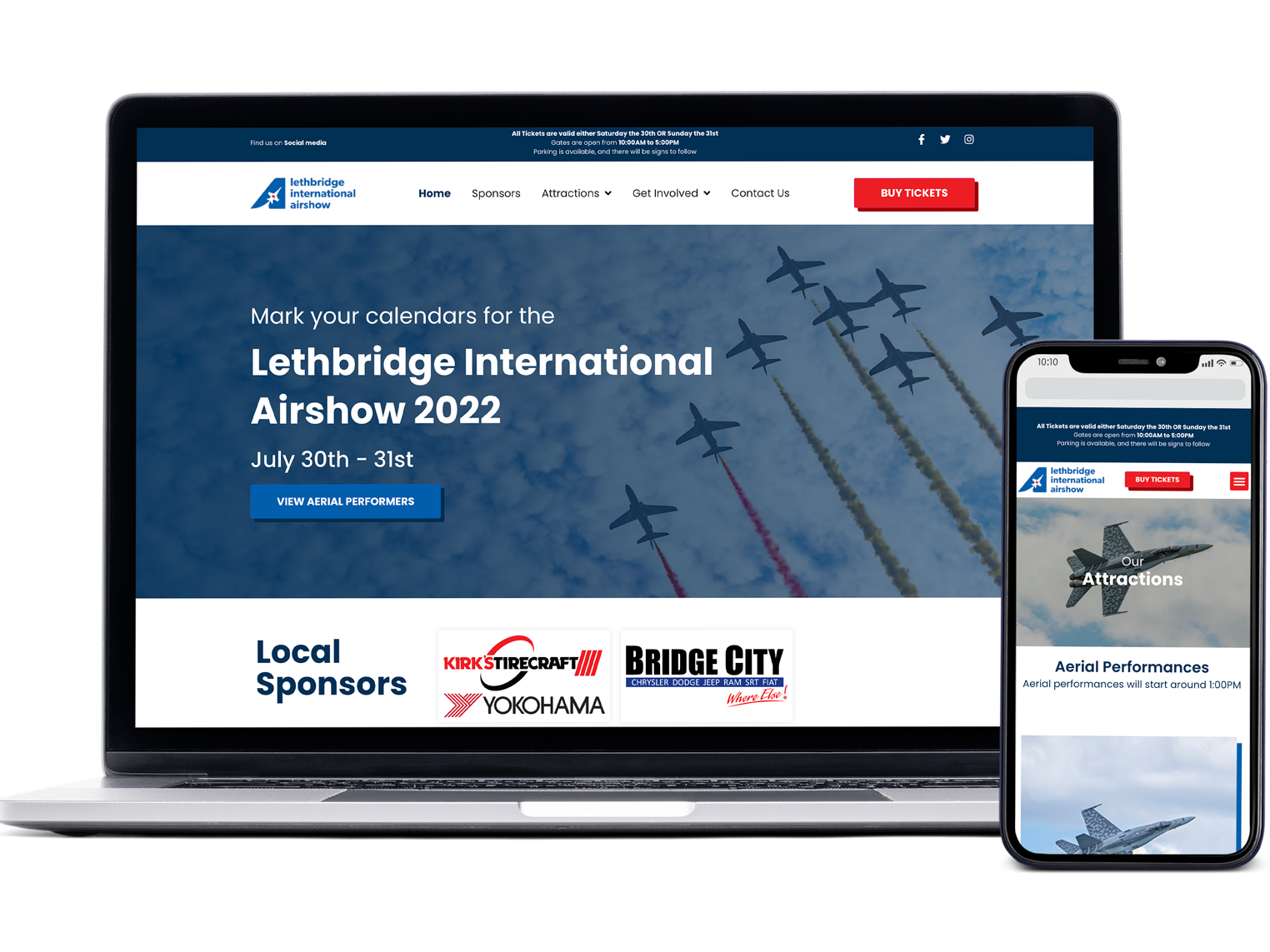 lethbridge international airshow website mockup on mobile and laptop devices