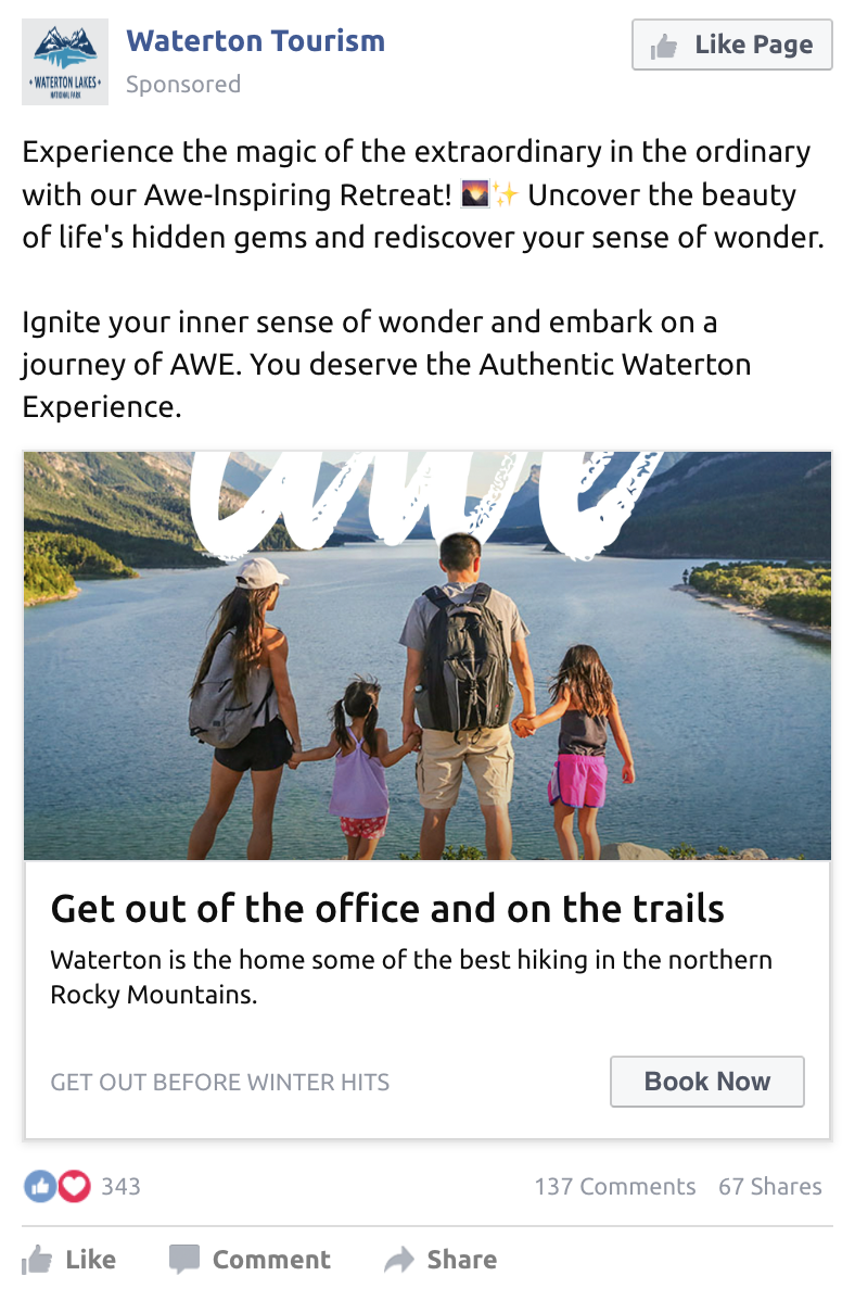 waterton tourism social media post concept